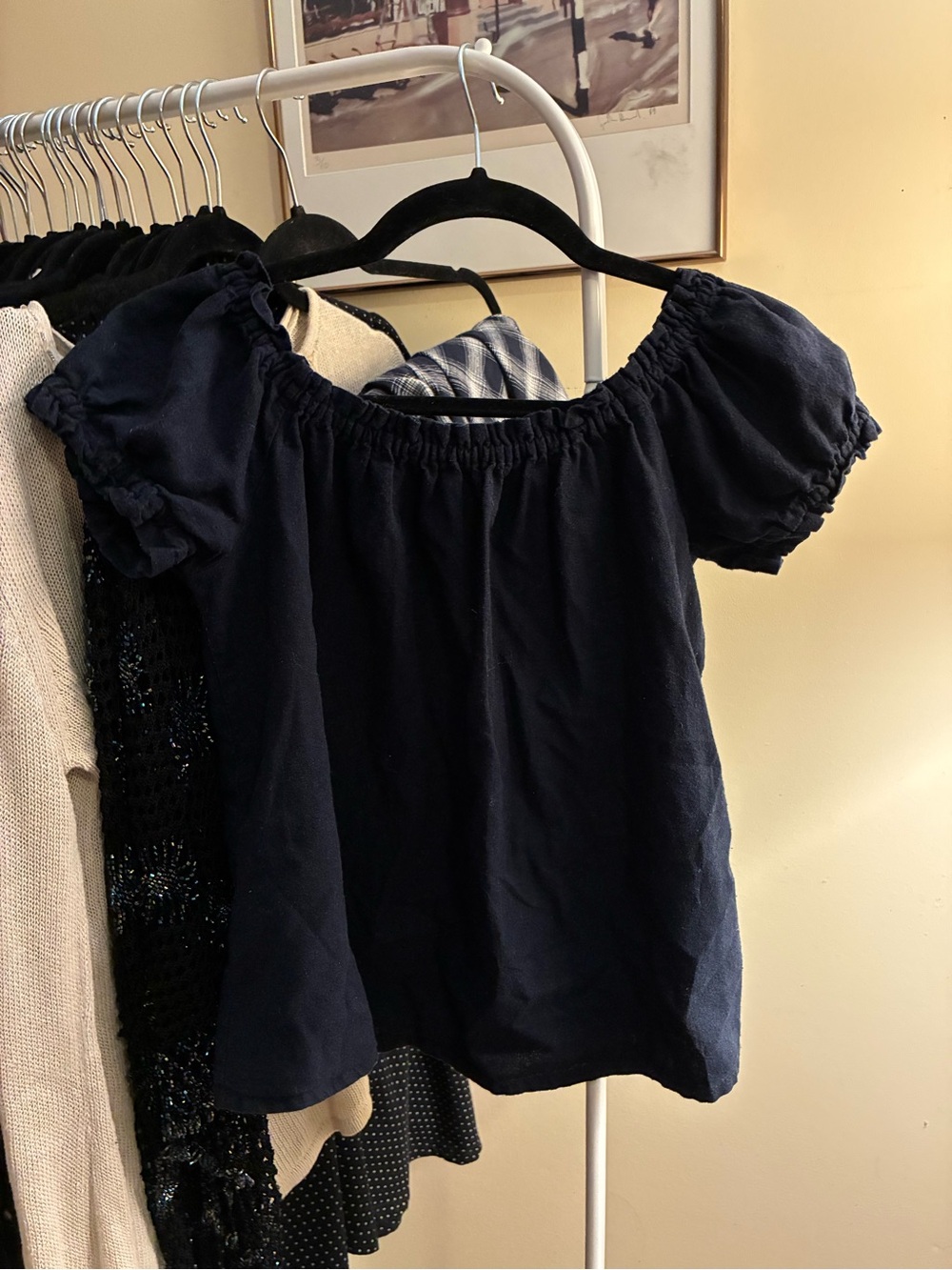 Off the shoulder blue top
